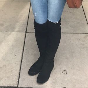 Knee high black suede boots
